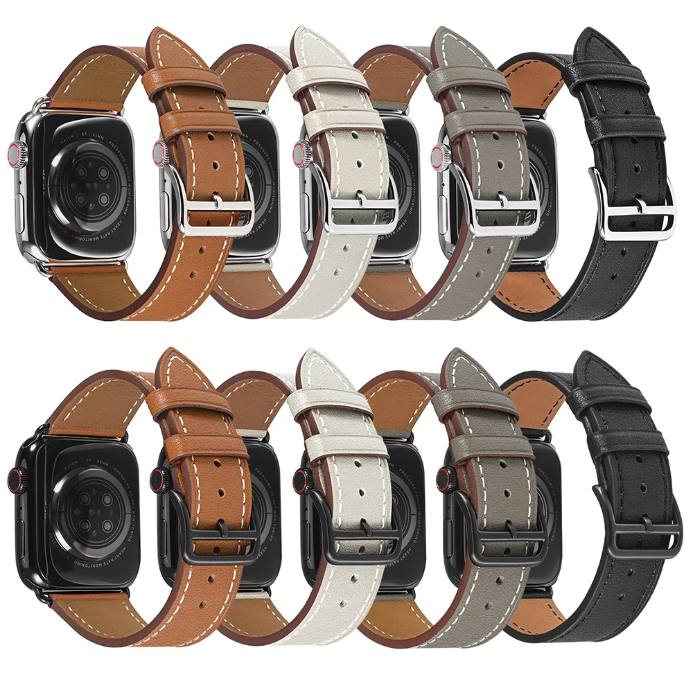 

2022 Leather Strap For Apple watch band 44mm 40mm 42mm 38mm Watchband Bracelet iWatch Series 7 3 4 5 6 se 41mm 45mm Accessories