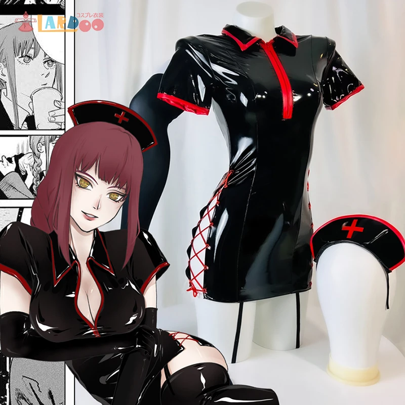 

Lardoo Anime Chainsaw Man Cosplay Power Nurse Uniform Sexy Patent Leather Uniform Halloween Woman Cosplay Costume