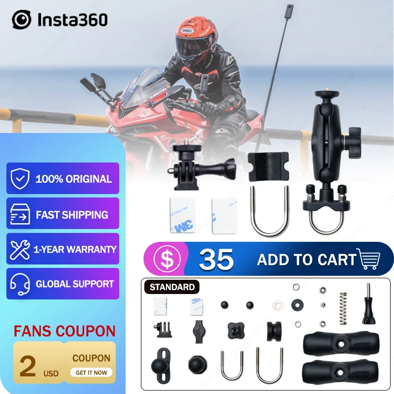 

Insta360 Motorcycle U-Bolt Mount Car Original Accessory Support Insta360 X3,ONE RS (1-Inch 360 excluded),GO 2,ONE X2,ONE R,ONE X
