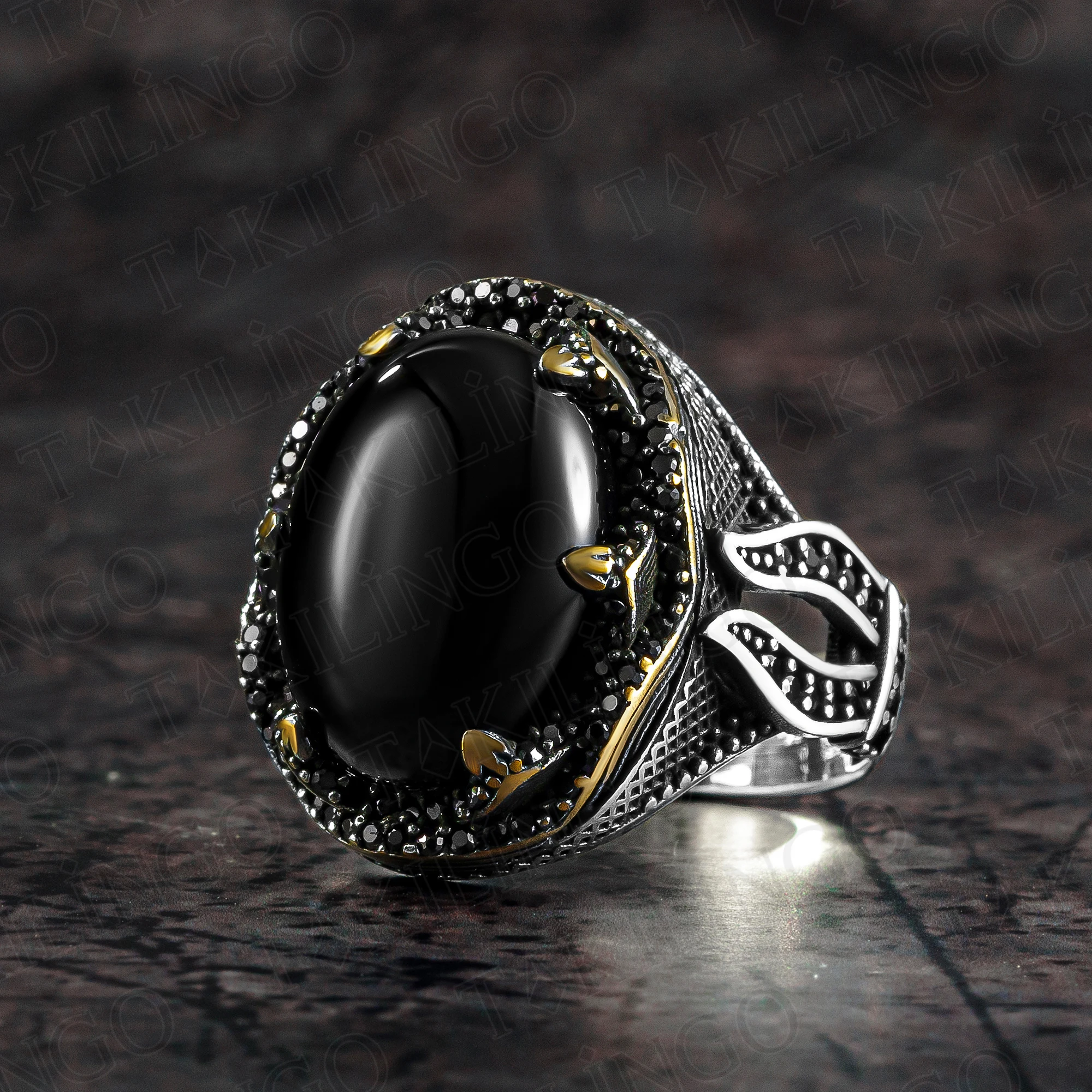 

Elegant Stamped Solid 925 Sterling Silver Oval Black Onyx Stone Men's Ring With Zircon Handmade Jewelry Turkish Gift For Husband