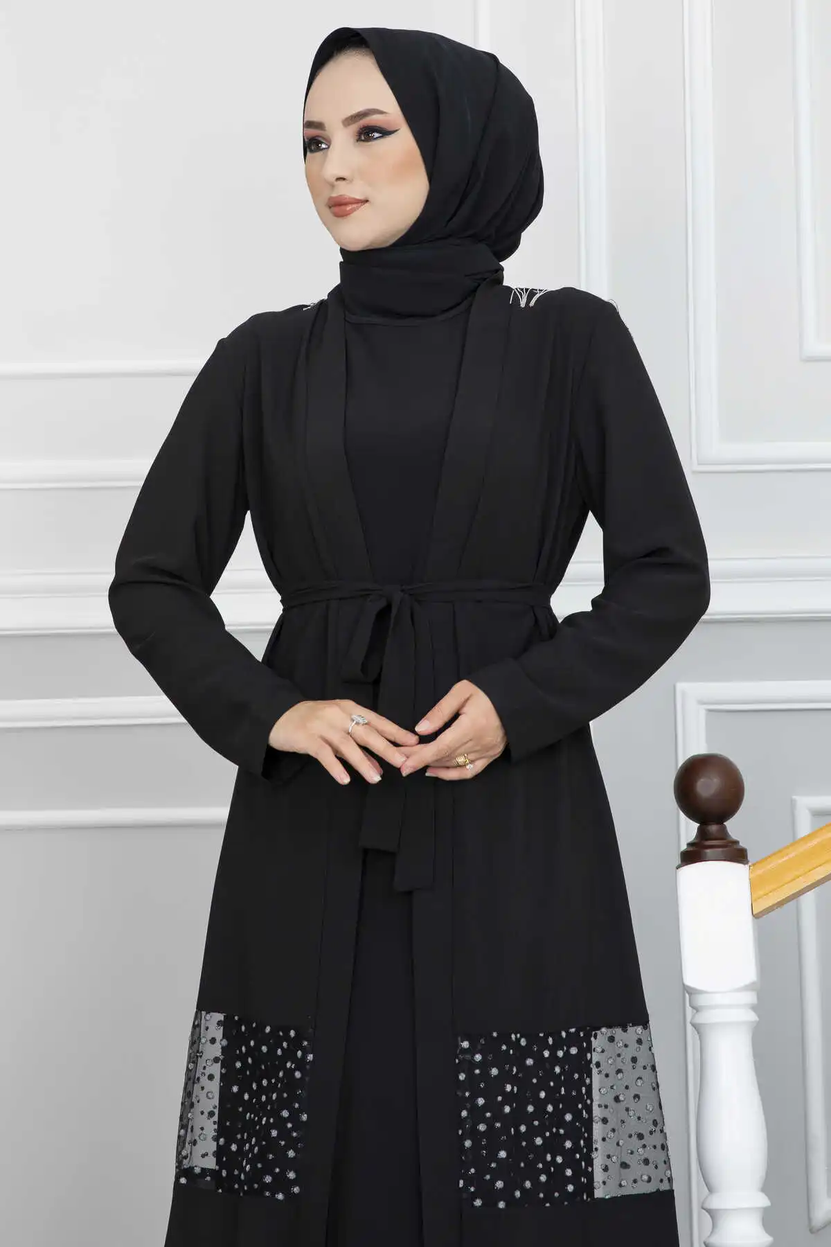 Women's Clothing Chain Detailed Hijab Abaya Robe Femme Musulmane New Style Long Sleeve African Flower Summer Cotton Lady Elegant