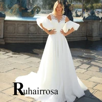 ruhair removable sleeves wedding dresses for women modern court train appliques v neck dropping shipping vestido de casamento