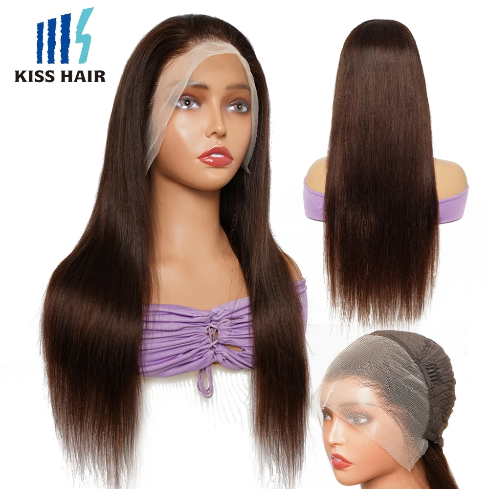 #2 Lace Front Wig Human Hair Darkest Brown 13x4 Frontal Wig Brazilian Hair Pre-colored  4*4*1 Closure Wigs Ready To Wear