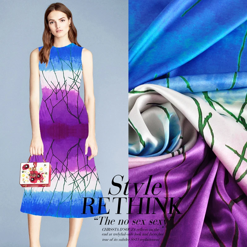 CNUM SP979 чистый шелк/ветки дерева, фиолетовая/шелковая ткань шелк 93%, спандекс 7% эластичная/W:1.27yd L:1.40yd толщина 19 мм Единица: 1 шт.