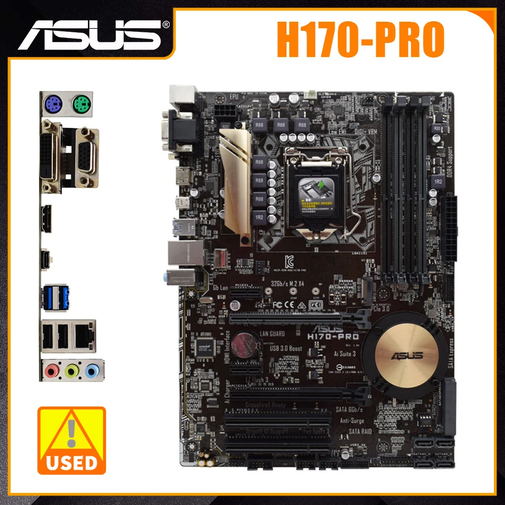 

Материнская плата ASUS H170-PRO 1151 материнская плата DDR4 Intel H170 чипсет с поддержкой Core i7 i5 i3 процессор 64 Гб HDMI M.2 PCI-E 3,0 USB3.0 ATX