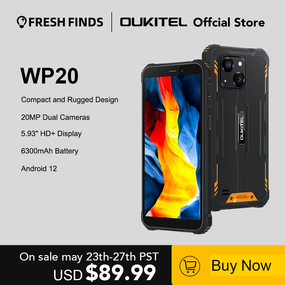 [World Premiere] Oukitel WP20 Rugged Smartphone 5.93" HD+ 4G+32G 6300 mAh Android 12 Mobile Phone 20M Quad Core Cell phone