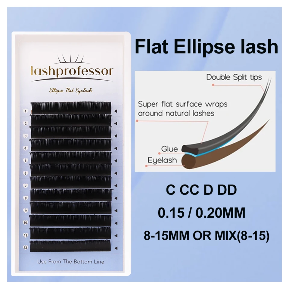 

Lashprofessor Ellipse Eyelash Extension Double Split Tips Natural Dark Matte Flat Shaped Individual False Lash Makeup Supplies