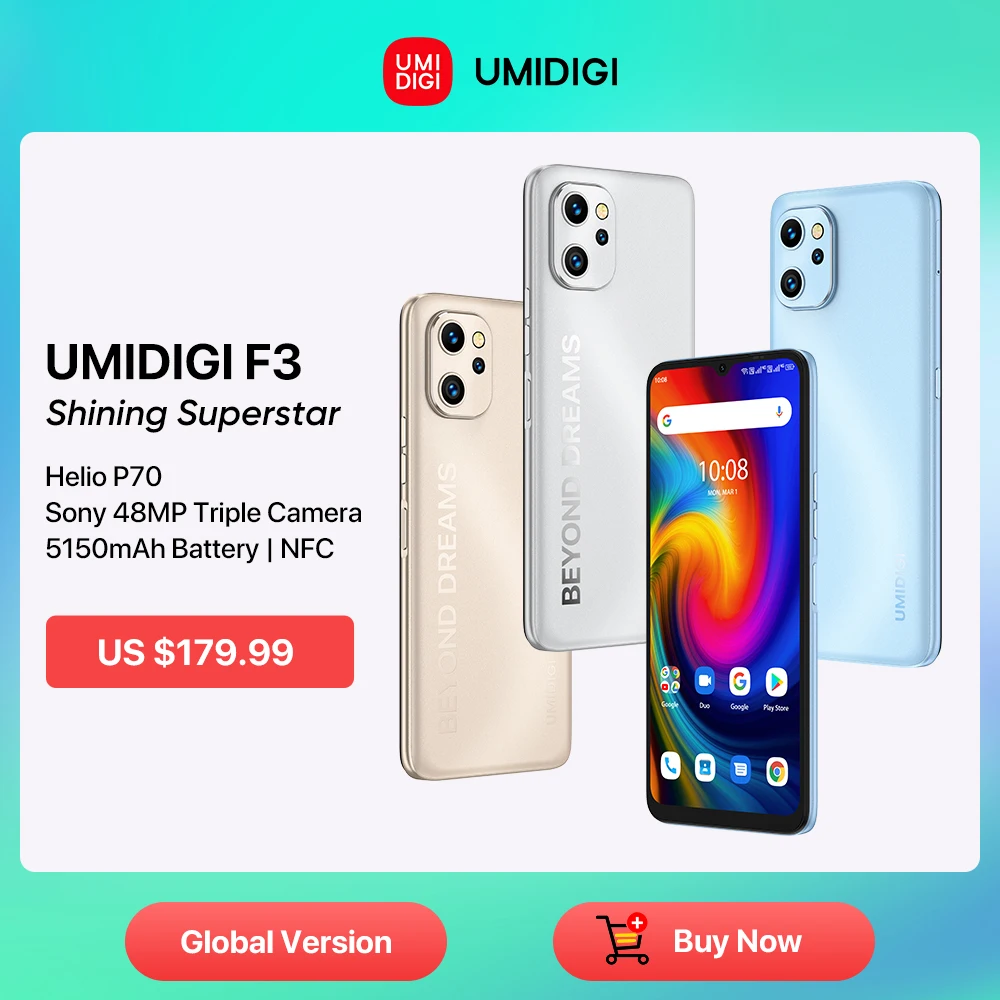 UMIDIGI F3 Android Smartphone Helio P70 Processor Octa Core 48MP Camera 6.7" Display NFC 5150mAh Celular Global Version