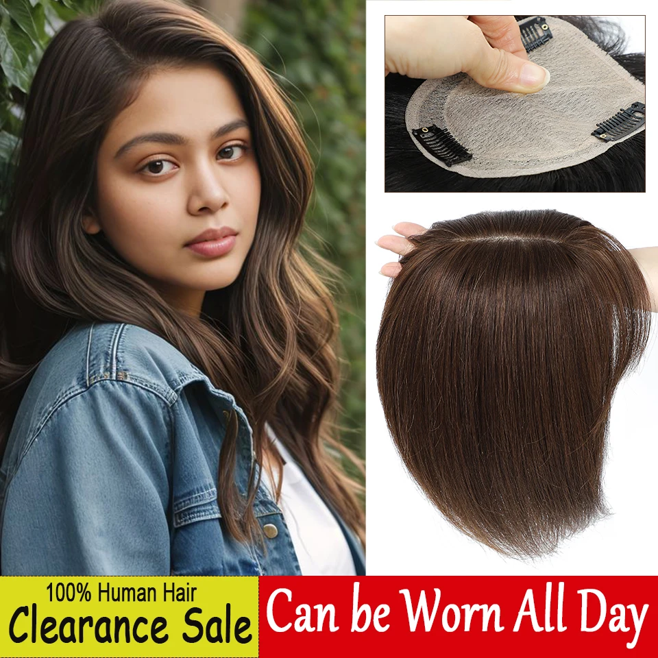 Dazzeal человеческие волосы Топпер женские прямые коричневые черные 10x12 см