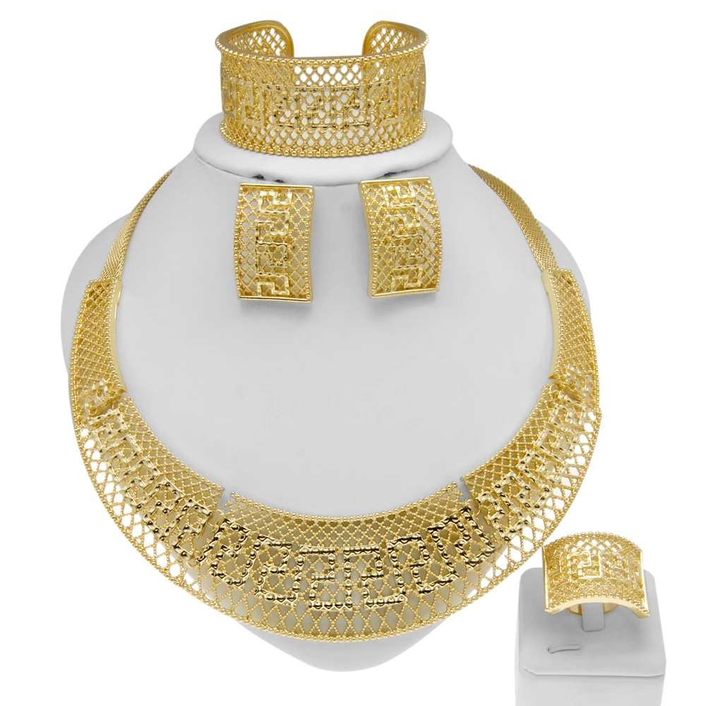 Jewelry Sets For Women 24k Original  Surround Necklace Gold Plate  Cutout Minimalist Design Anniversary Party Free Shipping