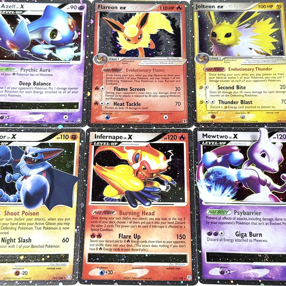 Фото Коллекционные карты PKM Delta Species and Legends Awakened PTCG: Азельф LV.X, Мьютво/Инфернэйп LV.X, Драгонайт, Флареон ex (фольгированные, аниме-стиль) №3