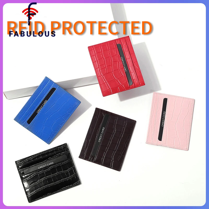 

Women's Leather Crocodile Embossed Minimalist Card Case Front Pocket Wallet Men's Short Wallet