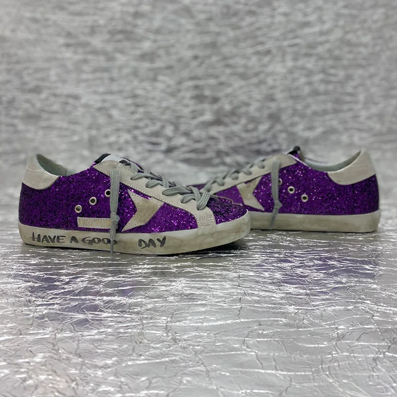 

2022 top quality Purple Glittery Super-Star sneakers for women black glitter grey star sneakers 3.5cm insole heels eu35-eu43