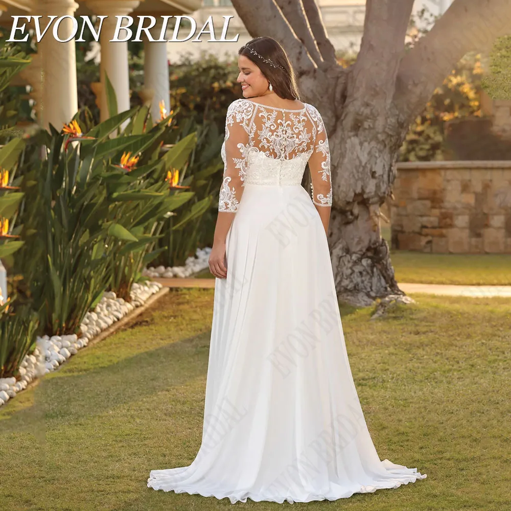Фото Женское шифоновое платье EVON, с V-образным вырезом и рукавом 3/4EVON BRIDAL Civil 3 / 4 Одежда невесты Свадебное платье V - воротник Свадебное платье De Mariee A - Line №3