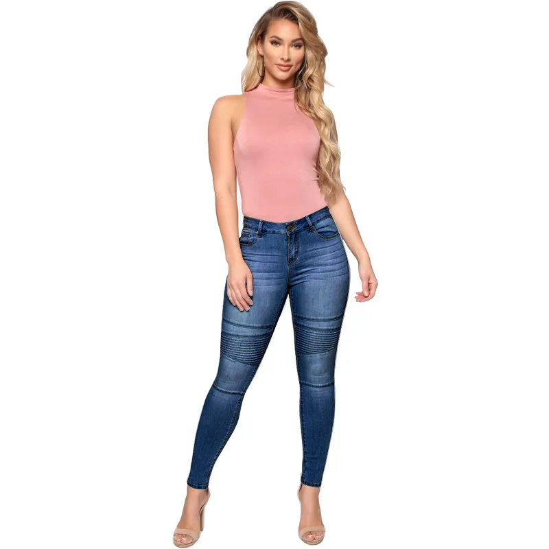 

Fashion Autumn Cotton Ladies Stretch Denim Trousers Blue Denim Slim Pencil Jeans Casual Wear Trousers Wholesale