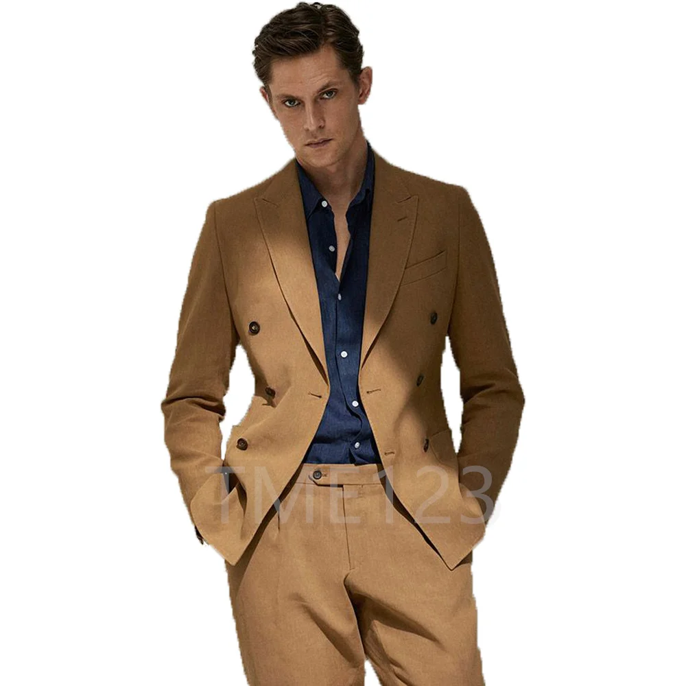 Suits For Men Fashion Slim Fit 2 Piece Jacket Pants Set Groom Wedding Peaked Lapel Tuxedo Male Formal Business Blazer