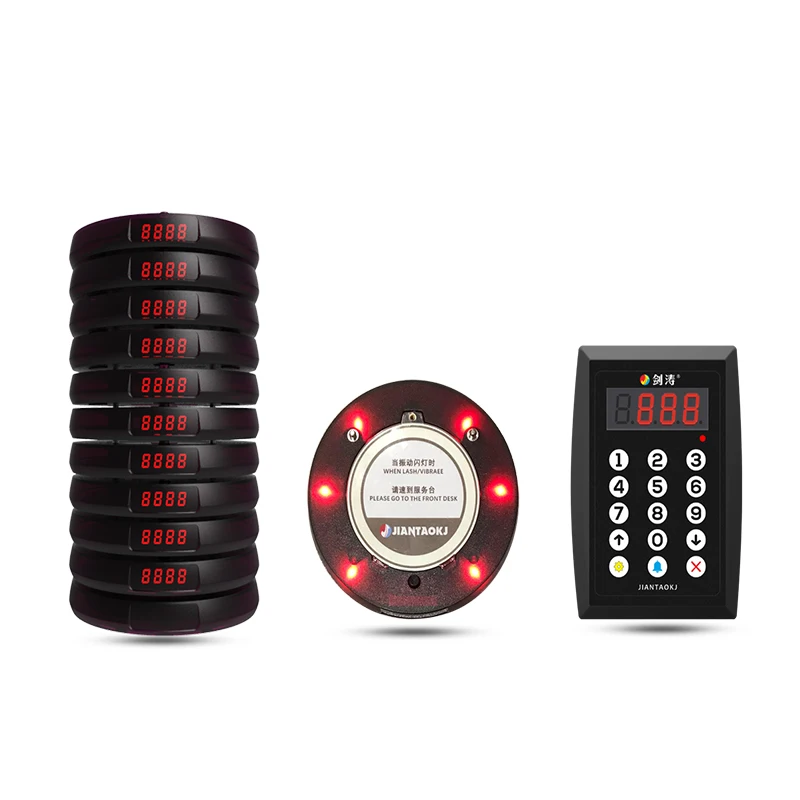 JIANTAO JT-935 With 10 Coaster Vibrators Strong Signal Wireless Calling System For Hookah Restaurant Coffee Waiter Pager Device