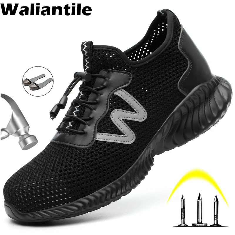 

Waliantile Summer Hollow Man Safety Shoes Puncture Proof Construction Work Boots Anti-smashing Industrial Work Shoes Sneakers