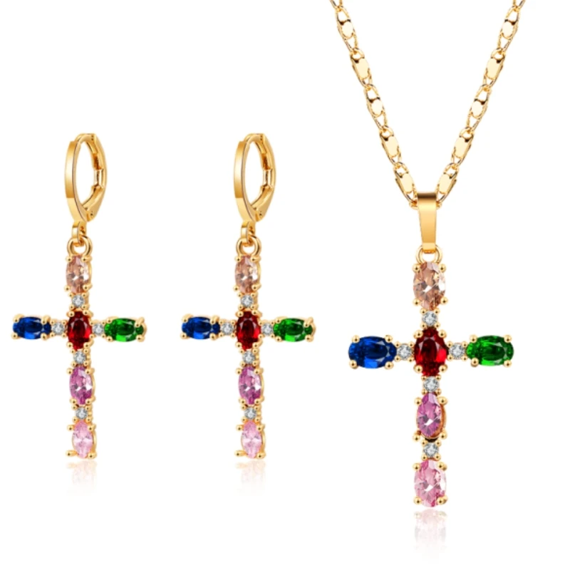

Jewelry For Women Cross Fashion Necklaces Pendant Earrings Set 18k Gold Originales Designer New Accessorie Wholesale