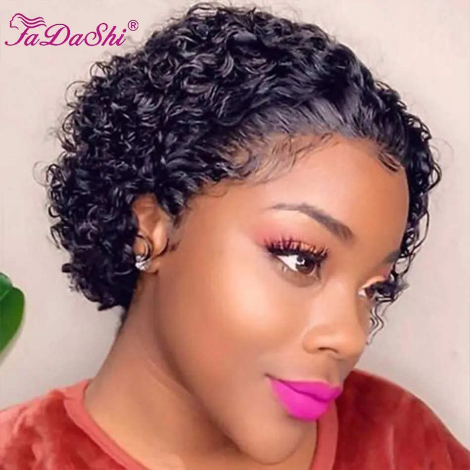 Short Curly Human Hair Wigs For Women Human Hair Afro Kinky Curly Pixie Cut Wigs Peruvian Machine Made Natural Color Remy Wig