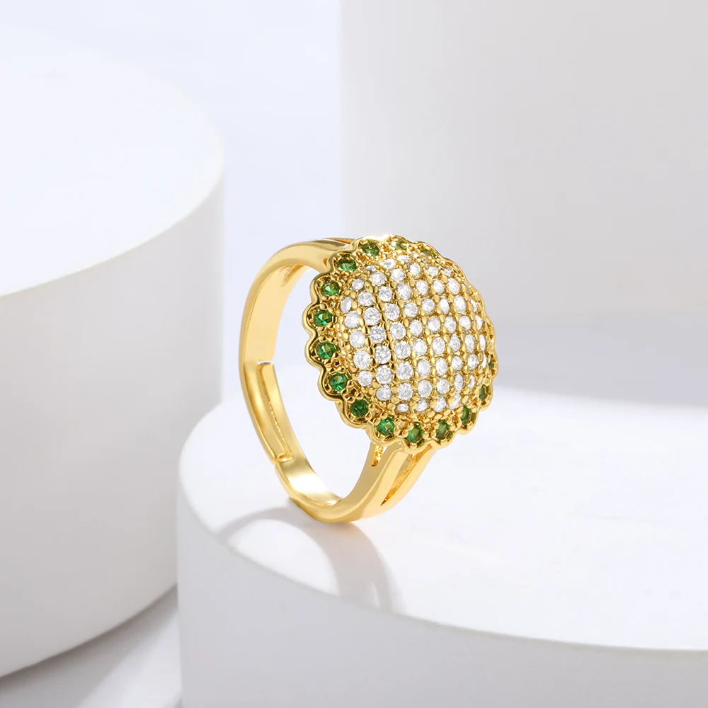 

Classic Zircon Sunflower Rings For Women Men Gold Color Adjustment Geometric Round Rings Wedding Bridesmaid Jewelry envio gratis