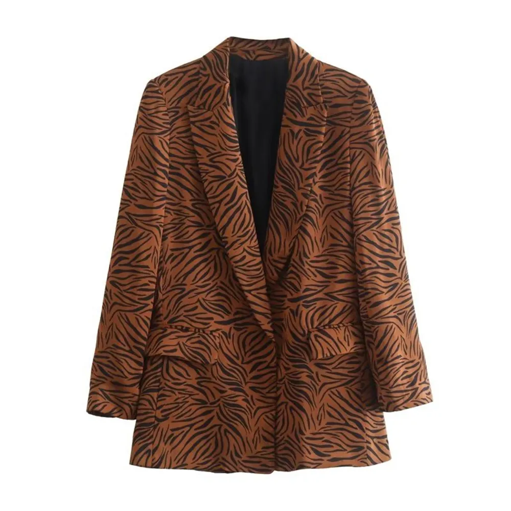 

PB&ZA autumn new women's retro temperament lapel long-sleeved animal print casual loose suit jacket 7560/630