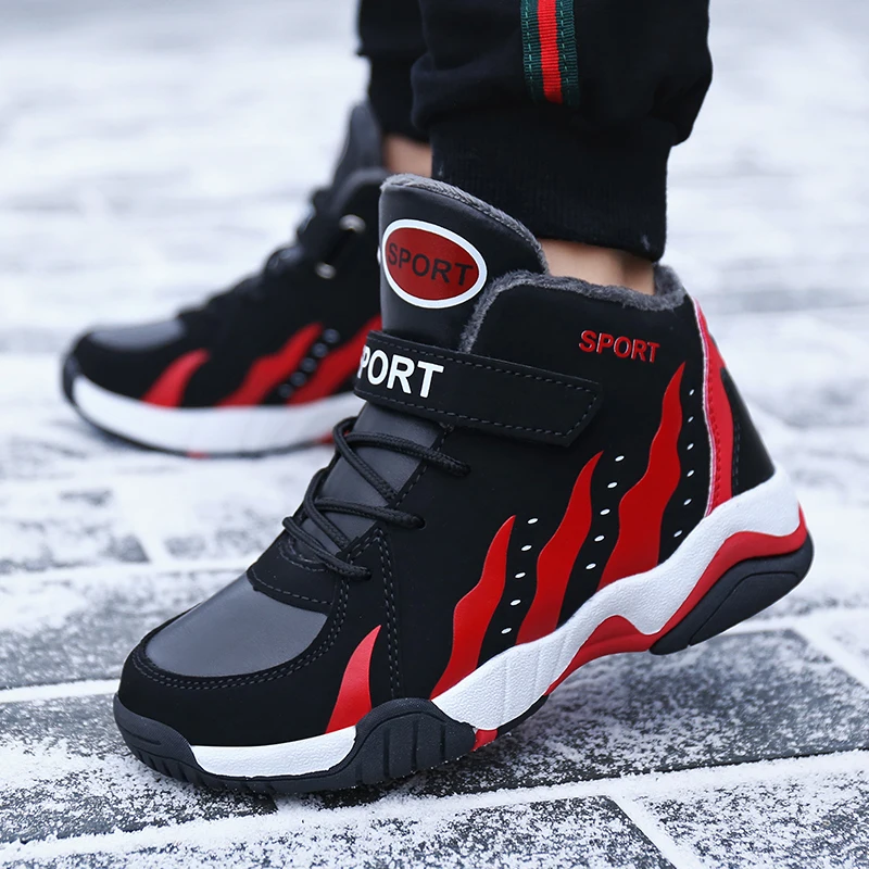 

Warm Winter Kids Shoes Sport Boys Casual Shoes High Top Tennis Children's Sneakers Plush Leather Running Sneakers for Girls New