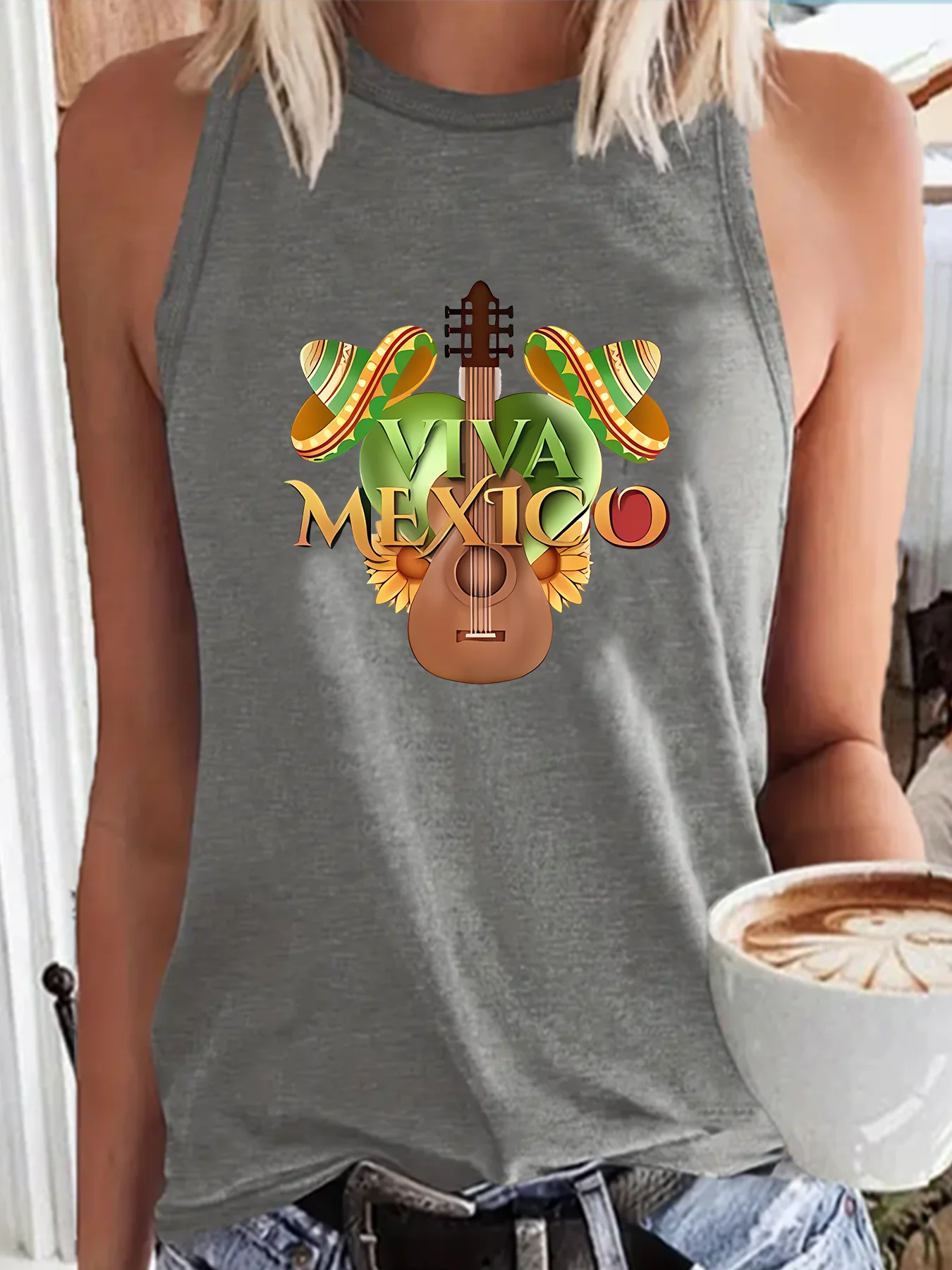 Топ женский в ковбойском стиле с круглым вырезом без рукавов