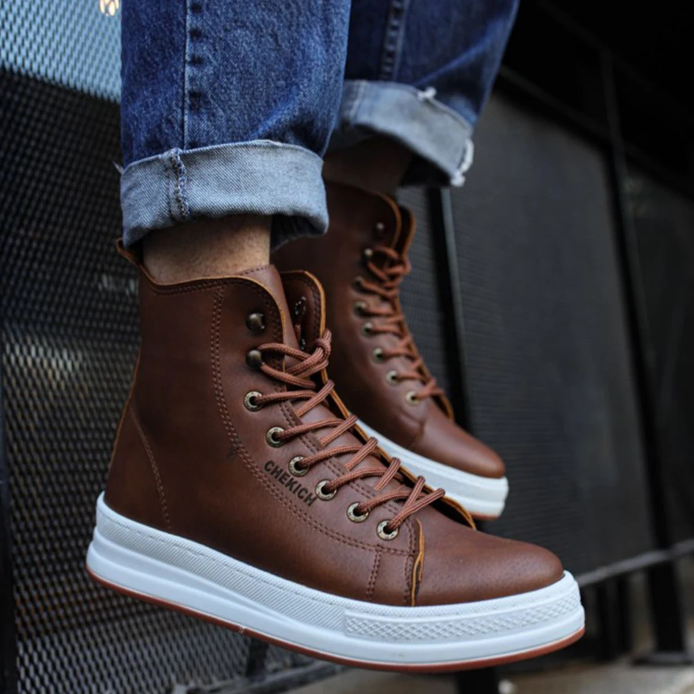 Men's Shoes Brown Color Artificial Leather 2023 Winter Autumn Seasons Lace Up Sneakers Ladies & Gentlemens Ankle Fashion Solid Wedding Basic Boots Flexible Footwear Office Wedding New Travel 55