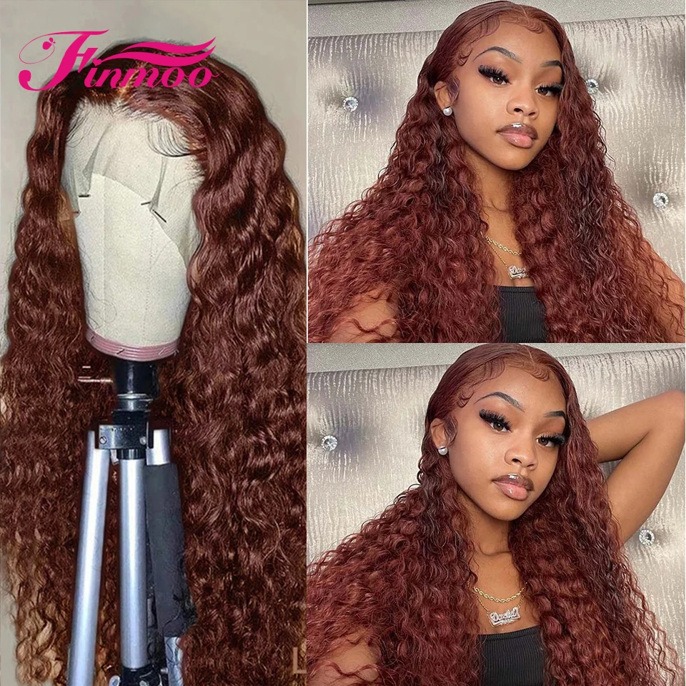 

30 Inches Reddish Brown Wig Colored Lace Front Wig Deep Curly Human Hair Wig Honey Brown Lace Frontal Wigs For Women On Sale