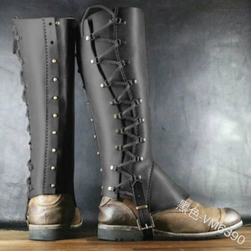 

Medieval Retro Viking Armor Warrior Men Soldier Knights Shoe Cover Armored Long Boots Foot Cover For Larp Cosplay Props