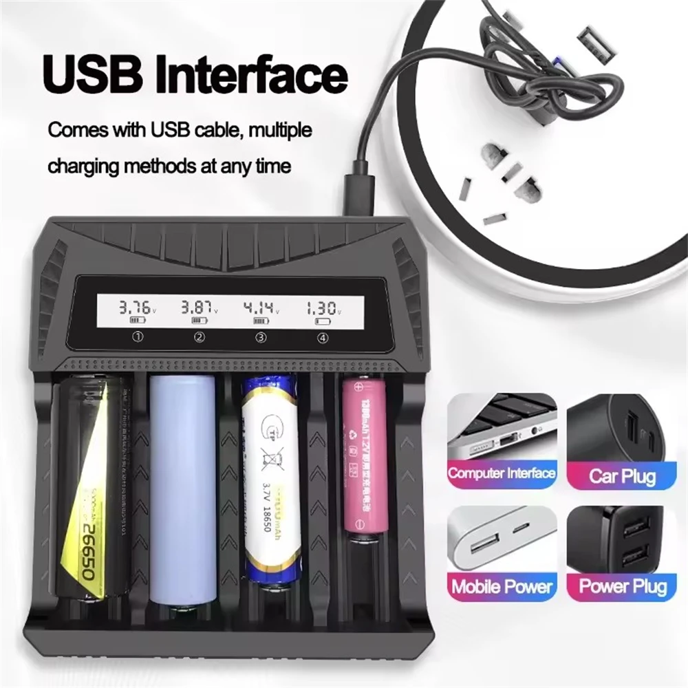 Фото Интеллектуальное зарядное устройство VBNBV с ЖК-дисплеем и USB-портом — 1/2/4 слота для литий-ионных аккумуляторов 18650 4.2В и Ni-MH AA/AAA 1.2В №4