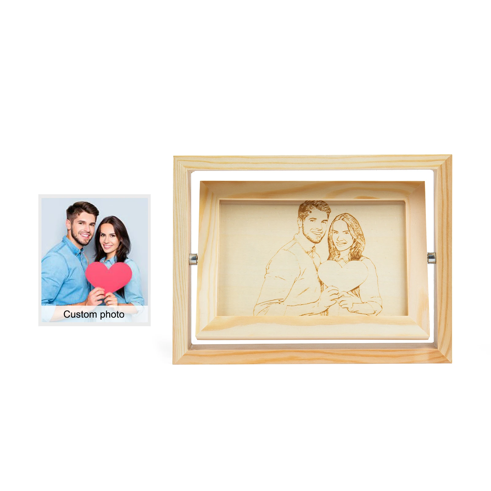 Personalized Wooden Custom Photo Frame Sketch Effect 5 Inches Desktop Ornament For Family Anniversary Birthday Decorations
