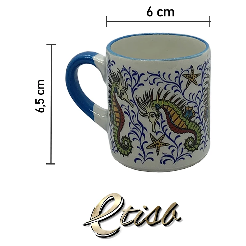 

dual mini ceramic mug handmade tea cup coffe cup special sea horse and octopus printed unique office gift mix color portable