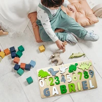 personalized dinosaur jigsaw wooden name puzzles craft supplies for kid baby name sign education learning gifts for toddler toys