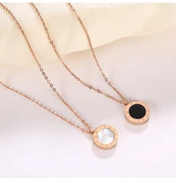 dainty jewelry 18k rose gold plated roman number double sided gem pendant necklace round sweater chain choker for women girls