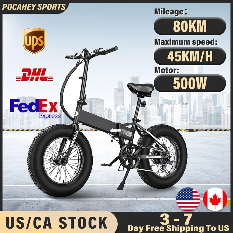 

US/CA Spot Electric Bicycle 500W 48V ELECTR BIKE Men 20'' Folding Electric Bike 4.0 Fat Tire Ebike Snow Electronic Mountain Bike
