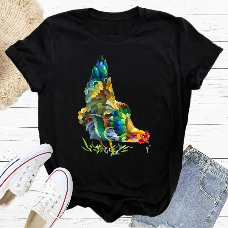 Женская футболка с коротким рукавом и принтом в виде цыпленка Y2K