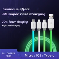 3 3ft durable liquid silicone 6a fast charging data light up usb charger data sync charge cable for type c