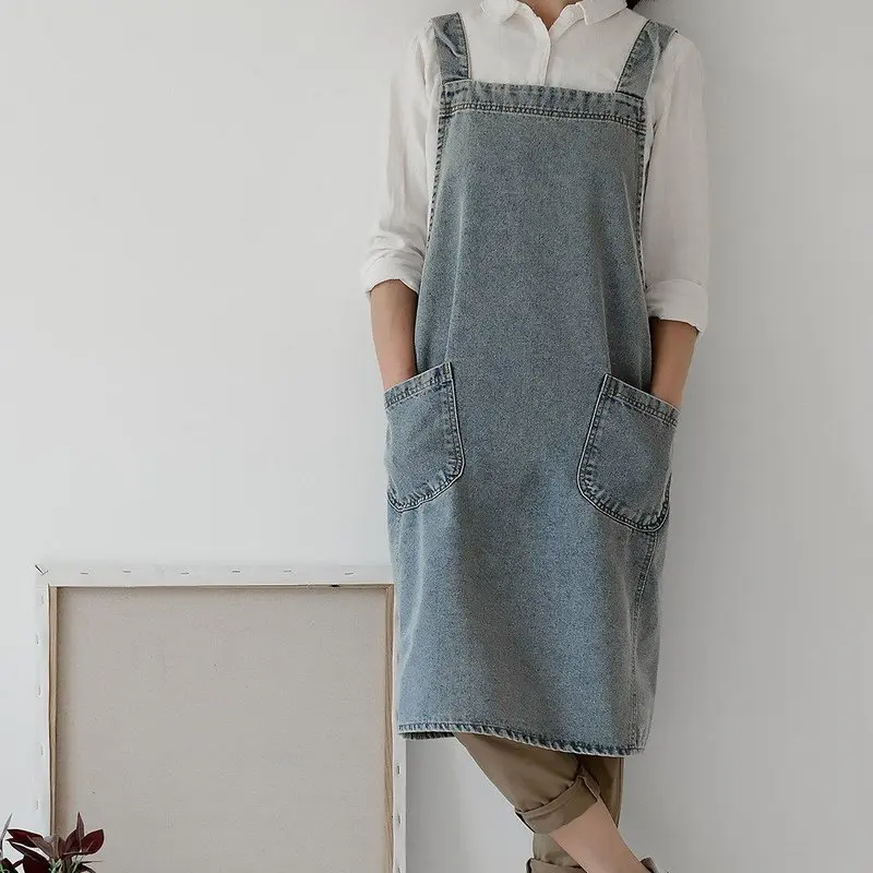 

Blue Denim Apron Barista Baker Bartender Waitress Pastry Chef Catering Uniform Florist Gardener Painter Manicure Workwear D86