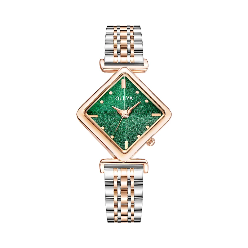 

Oliya Elegant Ladies Equilateral Rhombic Watch Dial Diamond Glass Anti-scratch Stainless Steel Strap Quartz Women Watch