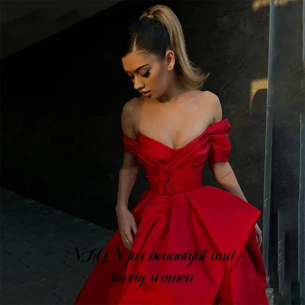 NFYN Красное трапециевидное платье для выпускного вечера с V-образным вырезом и
