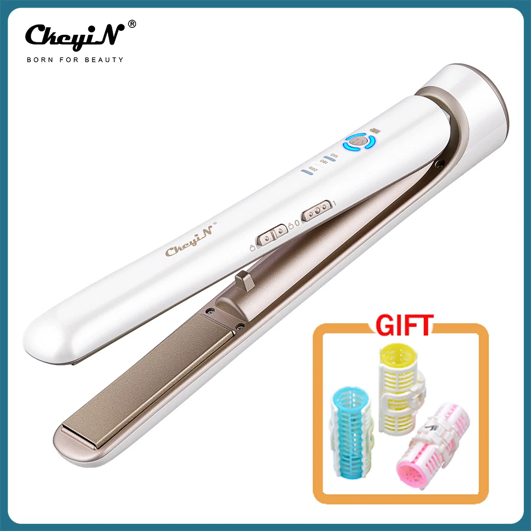 

CkeyiN 2 IN 1 Wireless Portable Hair Straightener Curler Negative Ions Ceramic 3D Floating Plate Flat Iron Cordless Curling Wand
