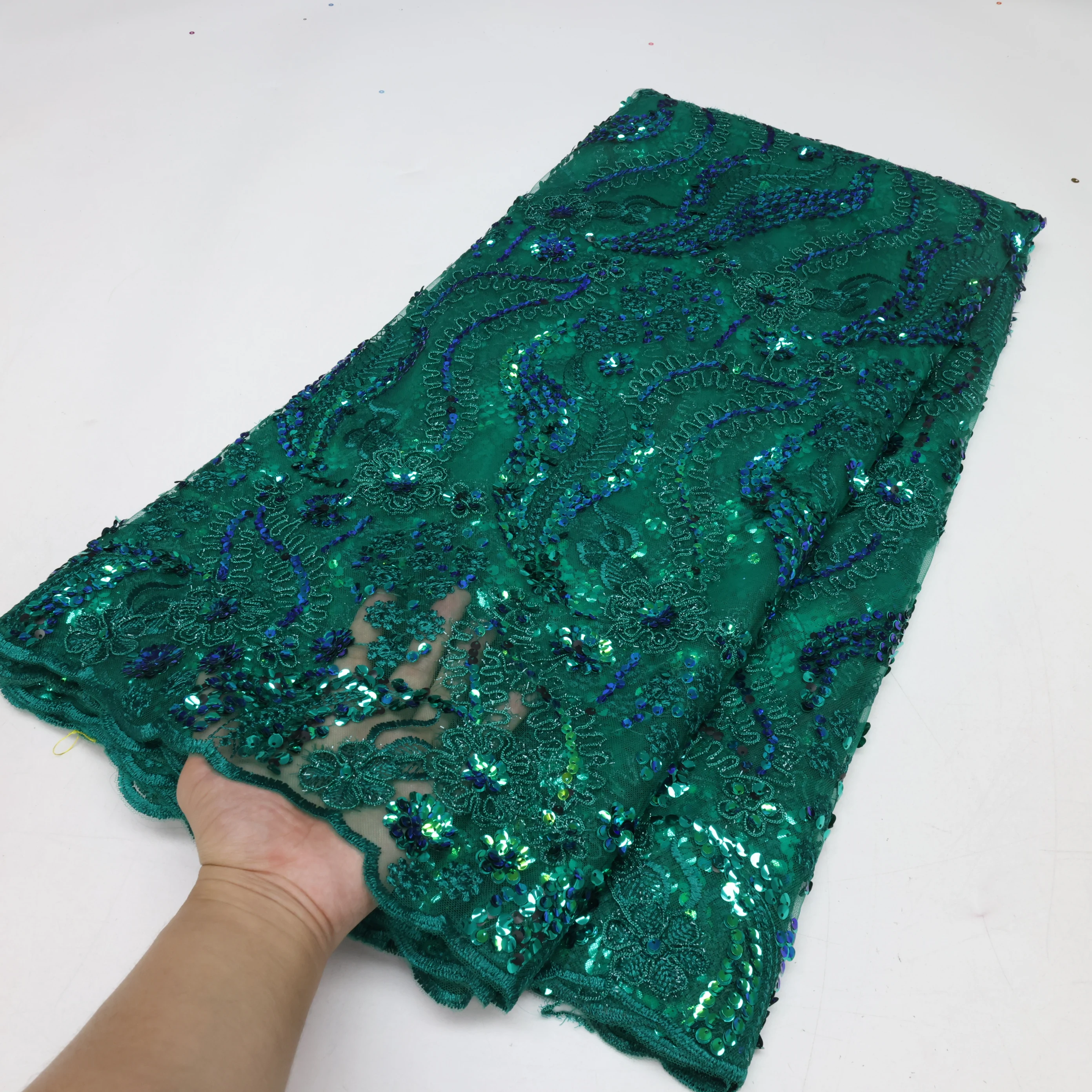 

NI.AI Green Nigerian Sequins Net Lace Fabric 2022 High Quality French 3D Sequin Flowers Lace African Tulle Lace Fabric For Dress