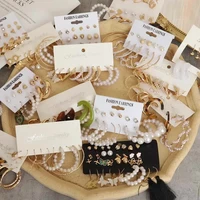 2022 trendy butterfly pearl metal earrings set for women geometric circle dangle drop earrings acrylic set of earrings jewelry