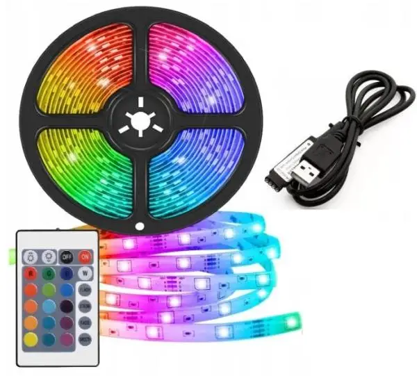 Светодиодная лента GSMIN Q04 с пультом SMD 5050 30 LED IP65 12В (RGB) 2 метра |
