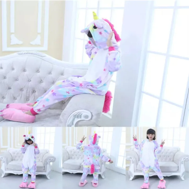 Family Kigurumi Pajamas Purple Stars Unicorn Animal Onesie Cosplay Costume Pajamas For Kids and Adults