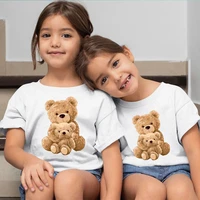 cute teddy bear print kawaii kids t shirts baby boysgirls funny short sleeve tops summer casual children clothing tees cotton