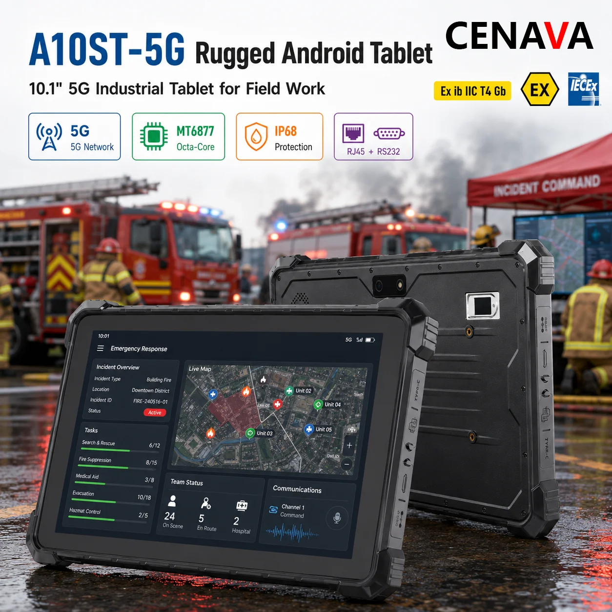 Фото Прочный промышленный планшет CENAVA A10ST-5G с Android 12, 10.1 дюйма, 5G, IP68, 10000 мАч, RJ45, RS232, NFC, GPS, взрывозащищенный №1