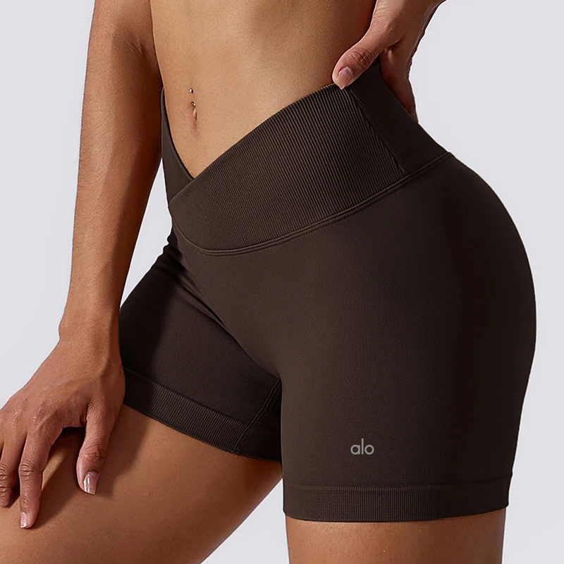 Женская одежда для йоги в стиле ALO синие шорты персикового цвета эластичные бега